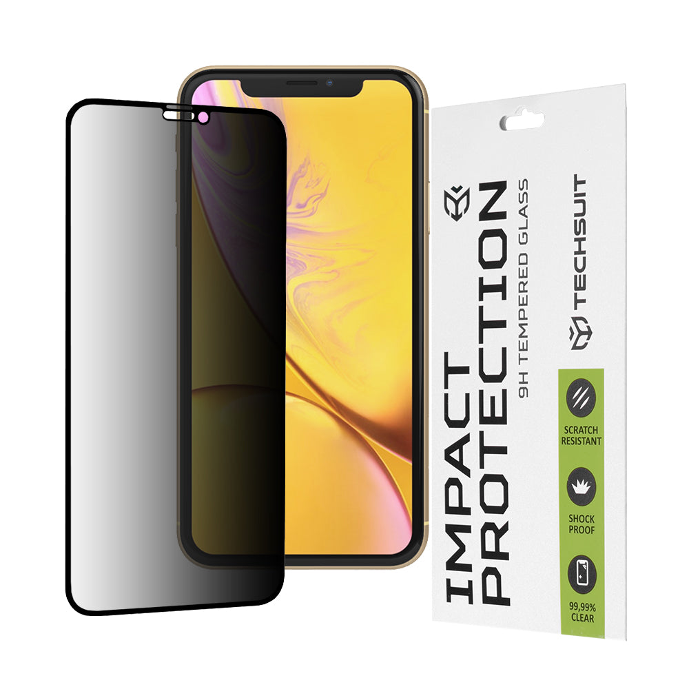 Ochranná fólia na displej Privacy Techsuit pre Apple iPhone 11 / XR, tvrdené sklo, plné lepidlo, 111D