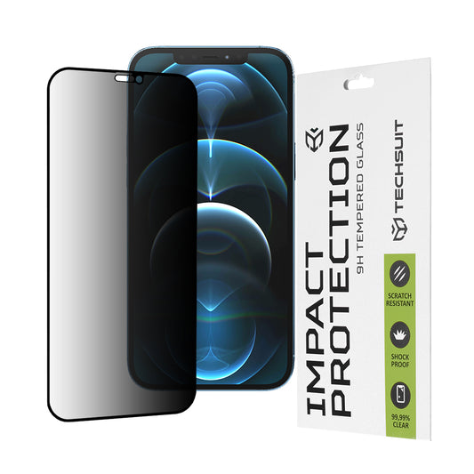 Ochranná fólia na displej Privacy Techsuit pre Apple iPhone 12 Pro Max, tvrdené sklo, plné lepidlo, 111D