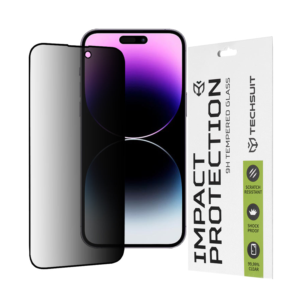 Ochranná fólia na displej Privacy Techsuit pre Apple iPhone 14 Pro Max, tvrdené sklo, plné lepidlo, 111D