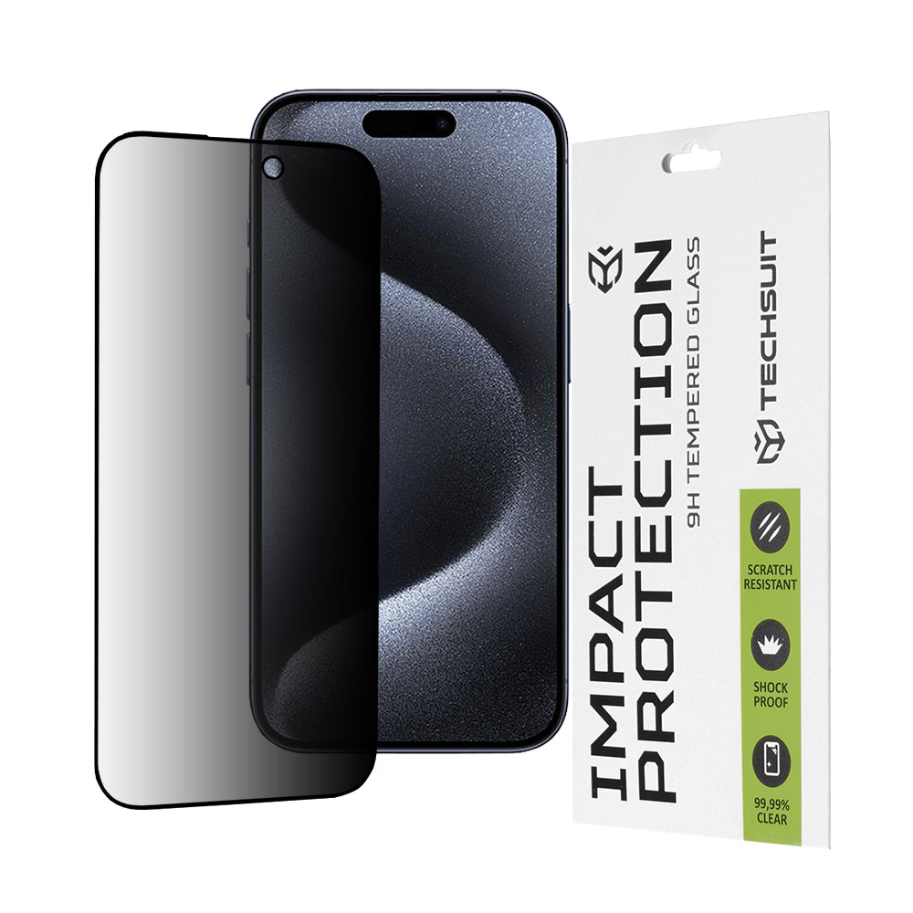 Ochranná fólia na displej Privacy Techsuit pre Apple iPhone 15 Pro, tvrdené sklo, plné lepidlo, 111D