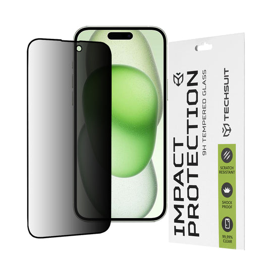 Ochranná fólia na displej Privacy Techsuit pre Apple iPhone 16 Plus / 15 Plus, tvrdené sklo, plné lepidlo, 111D
