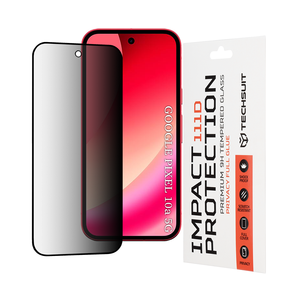 Ochranná fólia na displej Privacy Techsuit pre Google Pixel 10a, Tvrdené sklo, Full Glue, 111D