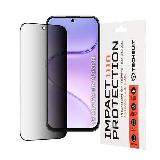 Ochranná fólia na displej Privacy Techsuit pre Honor 600 Smart, tvrdené sklo, plné lepidlo, 111D