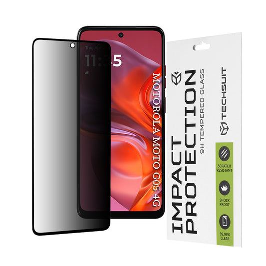 Ochranná fólia na displej Privacy Techsuit pre Motorola Moto E15 / G05, tvrdené sklo, plné lepidlo, 111D