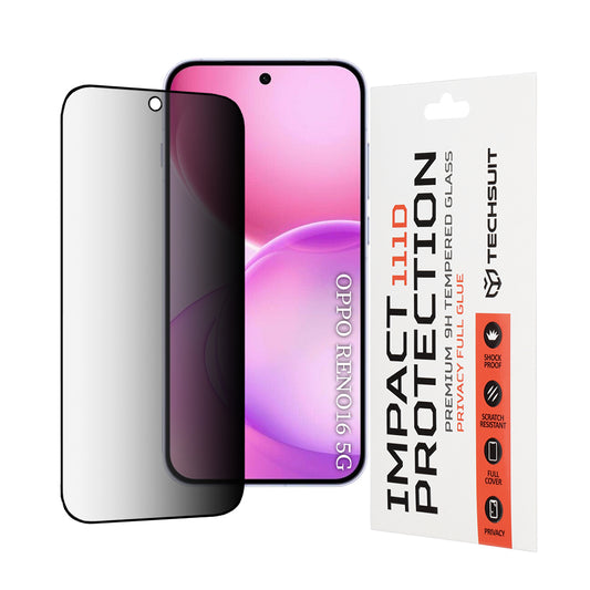 Ochranná fólia na displej Privacy Techsuit pre Oppo Reno16 / Reno16 Pro, tvrdené sklo, plné lepidlo, 111D