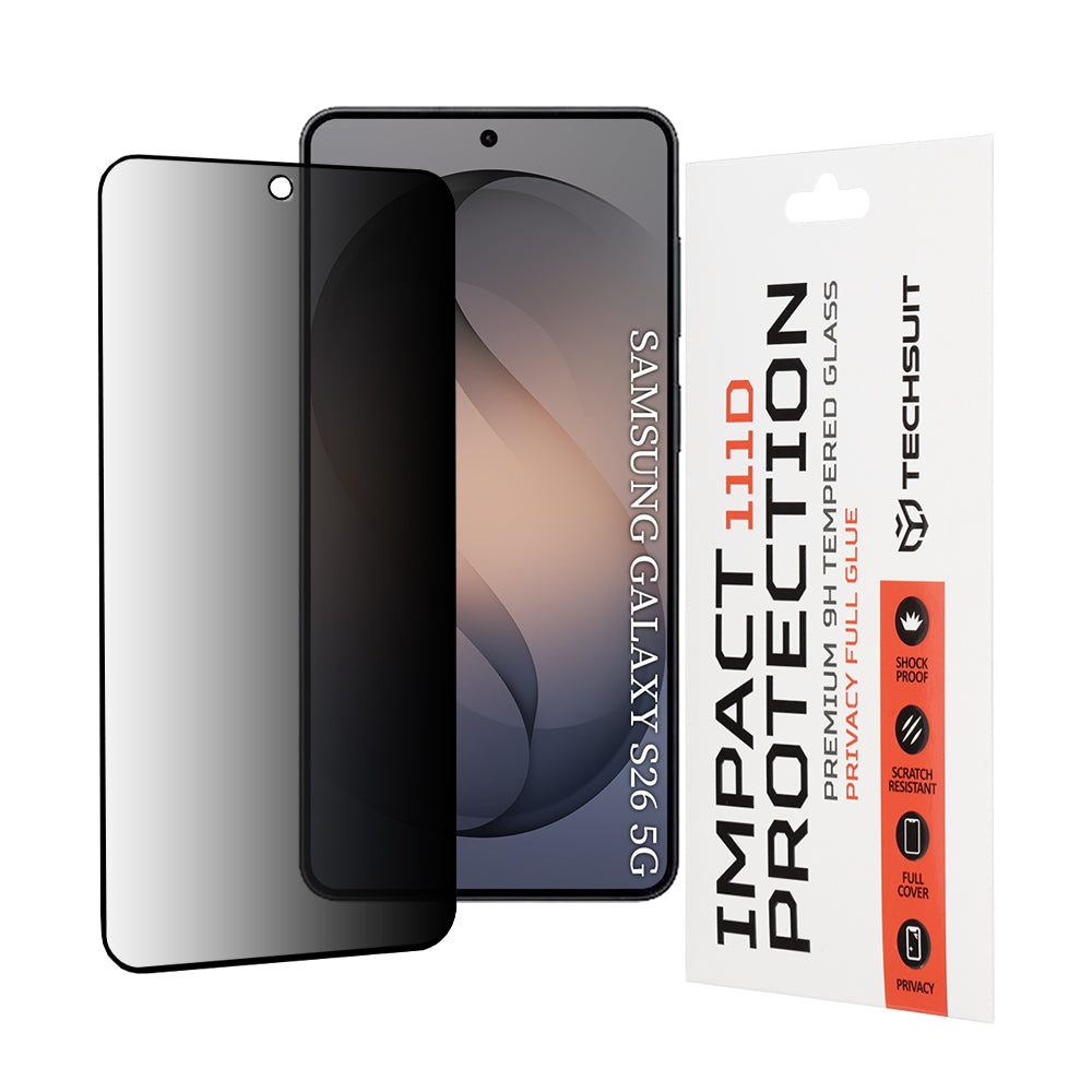 Privacy Techsuit Screen Protection Film for Samsung Galaxy S26, Tempered Glass, Full Glue, 111D