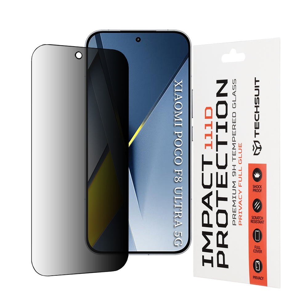 Ochranná fólia na displej Privacy Techsuit pre Xiaomi Poco F8 Ultra, Kalené sklo, Full Glue, 111D