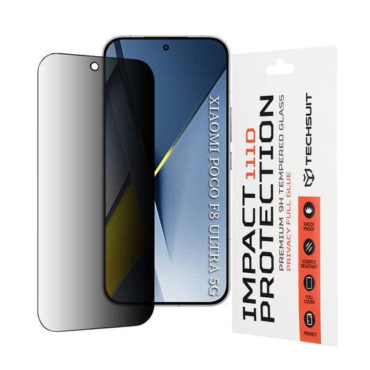 Ochranná fólia na displej Privacy Techsuit pre Xiaomi Poco F8 Ultra, Kalené sklo, Full Glue, 111D