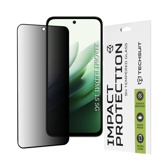 Ochranná fólia na displej Privacy Techsuit pre Xiaomi Redmi 15 5G / 15 4G, tvrdené sklo, plné lepidlo, 111D