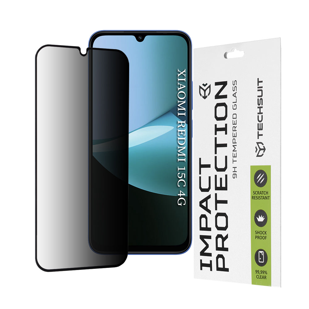 Ochranná fólia na displej Privacy Techsuit pre Xiaomi Redmi 15C 5G / 15C 4G, tvrdené sklo, plné lepidlo, 111D