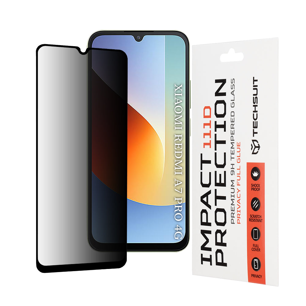 Ochranná fólia na displej Privacy Techsuit pre Xiaomi Redmi A7 Pro 4G, tvrdené sklo, plné lepidlo, 111D