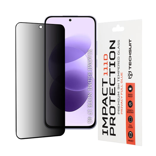 Ochranné sklo na displej Privacy Techsuit pre Xiaomi Redmi Note 17 4G / Note 17 5G, tvrdené sklo, celoplošné lepenie, 111D