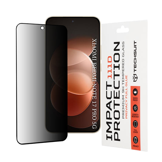 Ochranná fólia na displej Privacy Techsuit pre Xiaomi Redmi Note 17 Pro / Note 17 Pro Max, tvrdené sklo, plné lepidlo, 111D