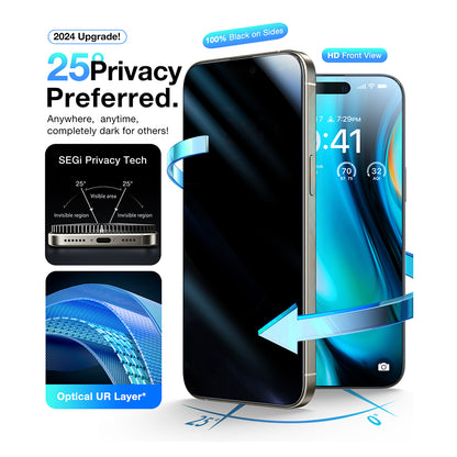 Torras GlassGo Install Master Privacy Screen Protector for Apple iPhone 16, Tempered Glass, Full Glue