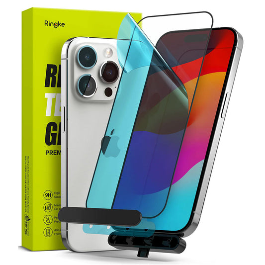 Ochranná fólia na displej Ringke pre Apple iPhone 15 Pro Max, tvrdené sklo, plné lepidlo, čierna