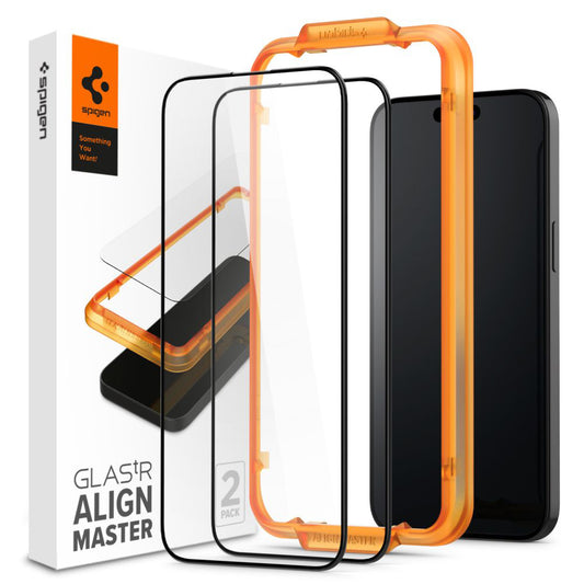 Ochranná fólia na displej Spigen GlastR Align Master pre Apple iPhone 15, Tvrdené sklo, Full Glue, Sada 2 kusy, Čierna AGL06906