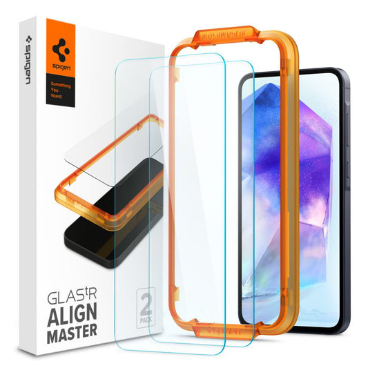Ochranná fólia na displej Spigen GlastR Align Master pre Samsung Galaxy A55 5G A556, tvrdené sklo, plné lepidlo, sada 2 kusy AGL07775