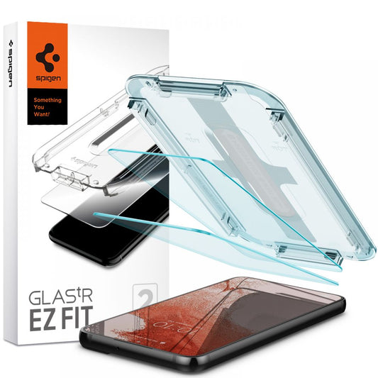Ochranná fólia na displej Spigen GlastR EZ FIT pre Samsung Galaxy S22 5G S901, tvrdené sklo, plné lepidlo, sada 2 kusy AGL04151