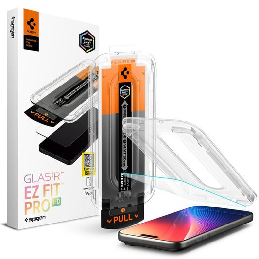 Ochranná fólia na displej Spigen GlastR EZ FIT Pro pre Apple iPhone 17 Pro Max / 16 Pro Max, Kalené sklo, Full Glue