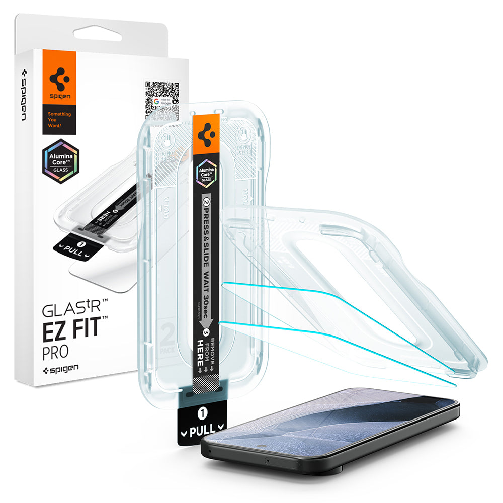 Ochranná fólia na displej Spigen GlastR EZ FIT Pro pre Google Pixel 11 Pro XL, tvrdené sklo, plné lepidlo, sada 2 kusy AGL11485