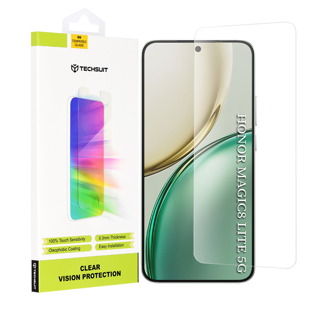 Techsuit Clear Vision Screen Protector for Honor Magic8 Lite, Tempered Glass, Full Glue