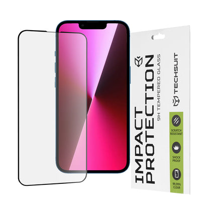 Ochranná fólia na displej Techsuit M2 pre Apple iPhone 17e / 16e / 14 / 13 Pro, tvrdené sklo, plné lepidlo, 111D, čierna