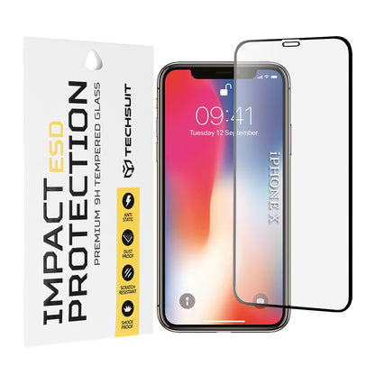Ochranná fólia na obrazovku Techsuit pre Apple iPhone 11 Pro / XS / X, tvrdené sklo, plné lepidlo, čierna