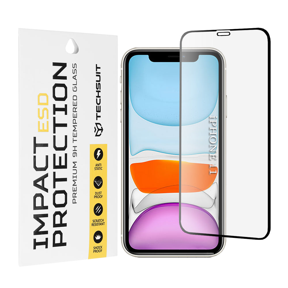 Ochranná fólia na obrazovku Techsuit pre Apple iPhone 11 / XR, tvrdené sklo, plné lepidlo, čierna