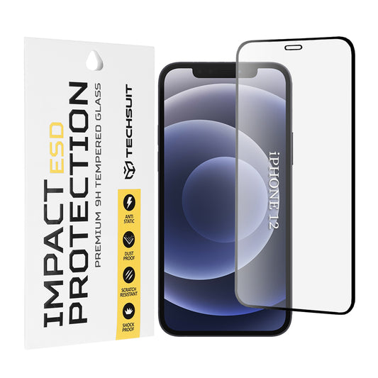 Ochranná fólia na obrazovku Techsuit pre Apple iPhone 12 / 12 Pro, tvrdené sklo, plné lepidlo, čierna