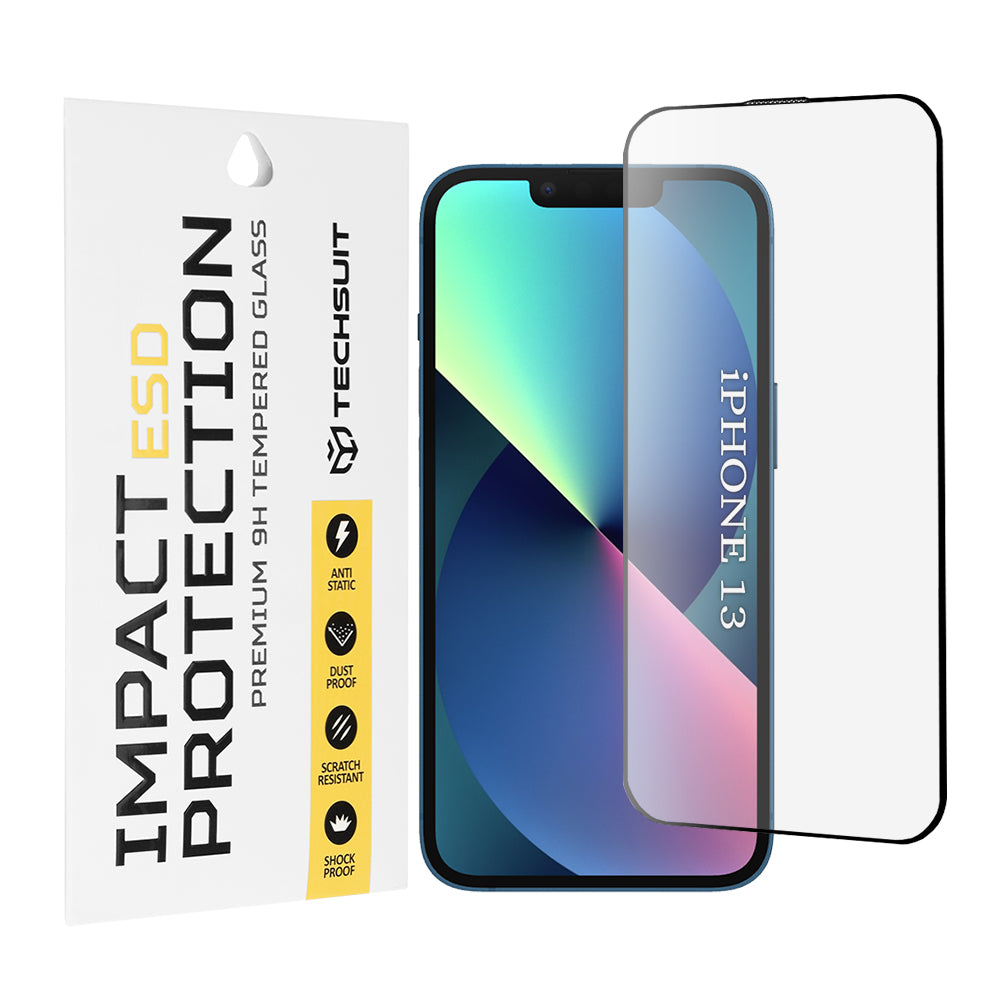 Ochranná fólia na displej Techsuit pre Apple iPhone 14 / 13 Pro / 13, tvrdené sklo, plné lepidlo, čierna