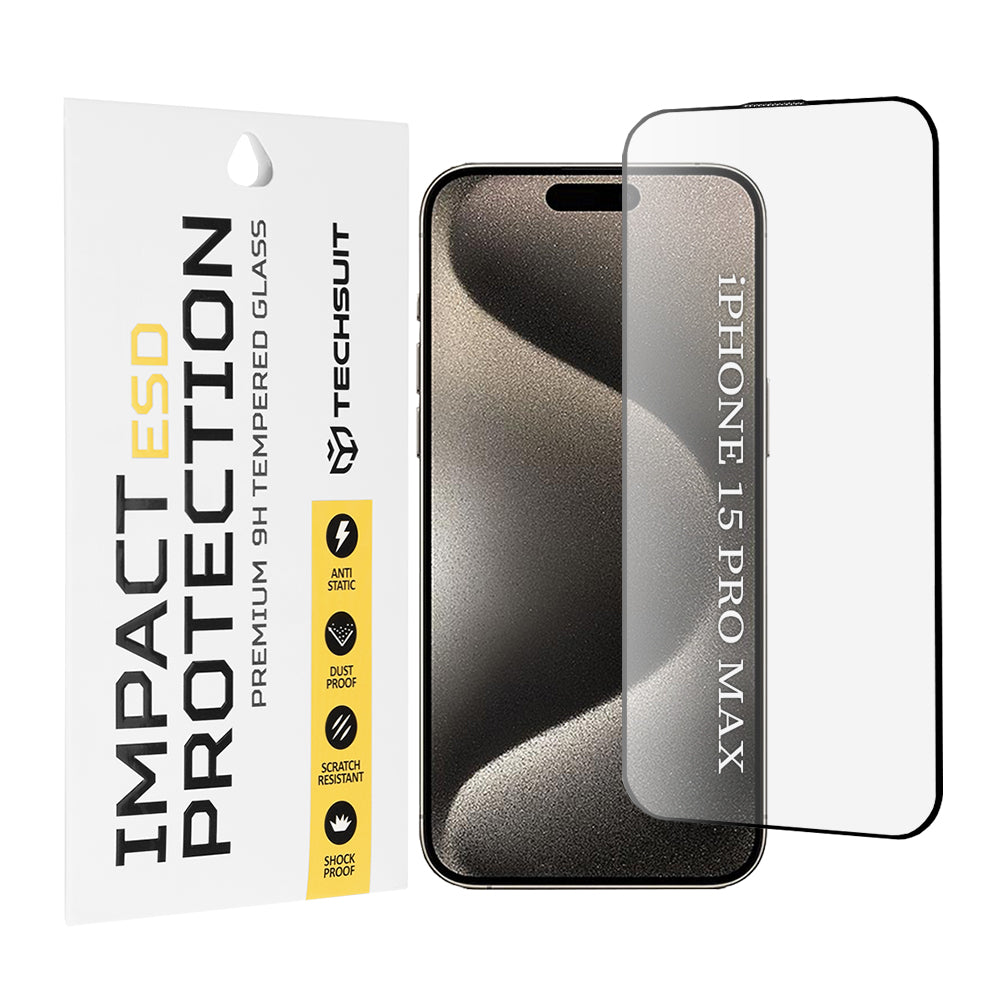 Ochranná fólia na displej Techsuit pre Apple iPhone 15 Pro Max, tvrdené sklo, plné lepidlo, čierna