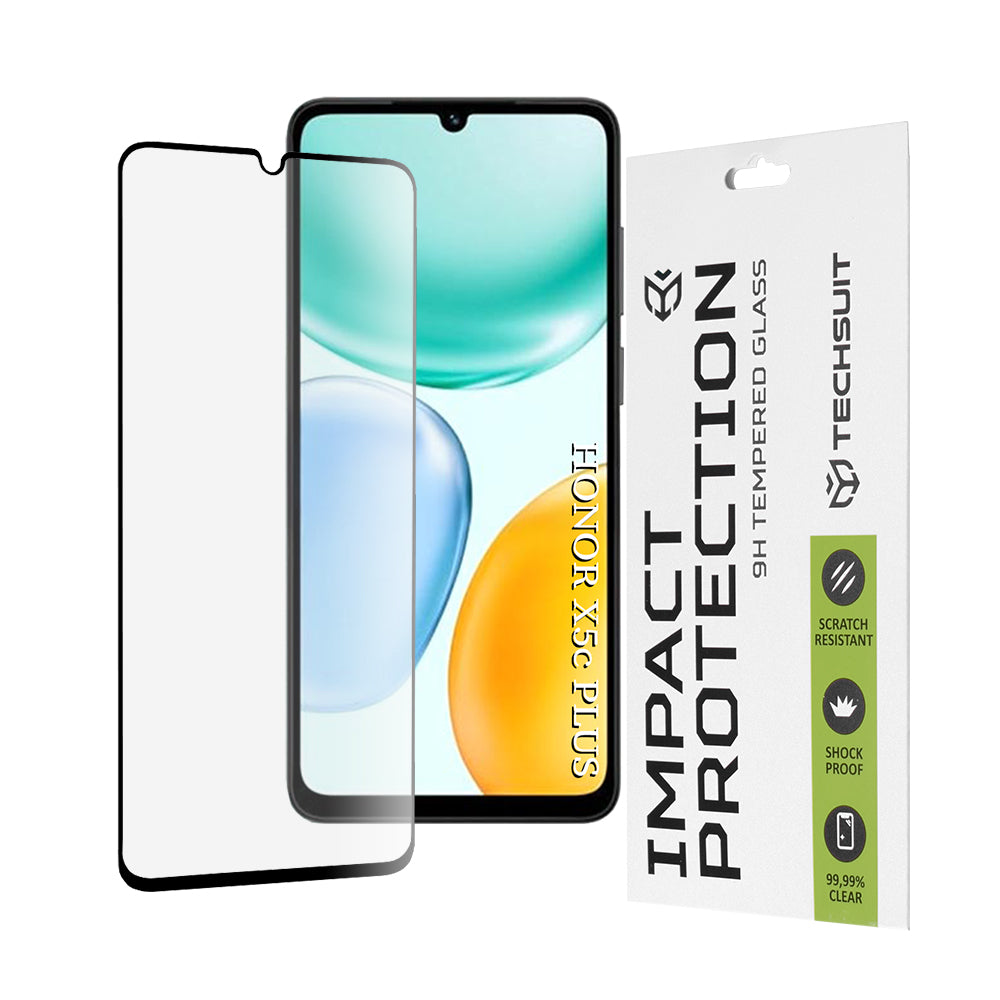 Ochranná fólia na displej Techsuit pre Honor X5c Plus, Kalené sklo, Full Glue, 111D, Čierna