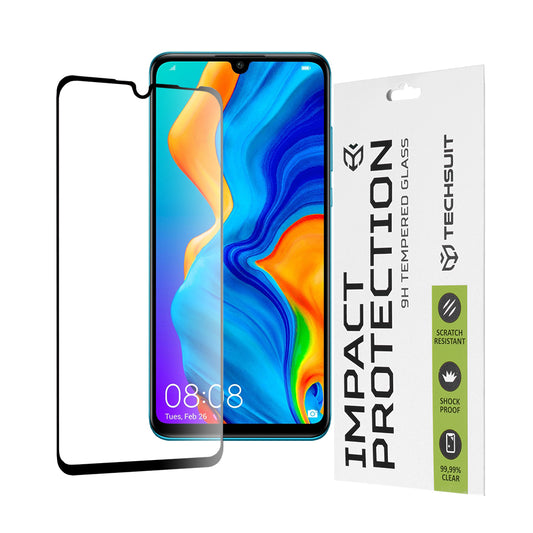 Ochranná fólia na displej Techsuit pre Huawei P30 lite New Edition / P30 lite, tvrdené sklo, plné lepidlo, 111D, čierna