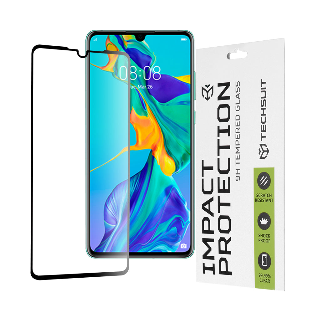 Ochranná fólia na displej Techsuit pre Huawei P30, tvrdené sklo, plné lepidlo, 111D, čierna