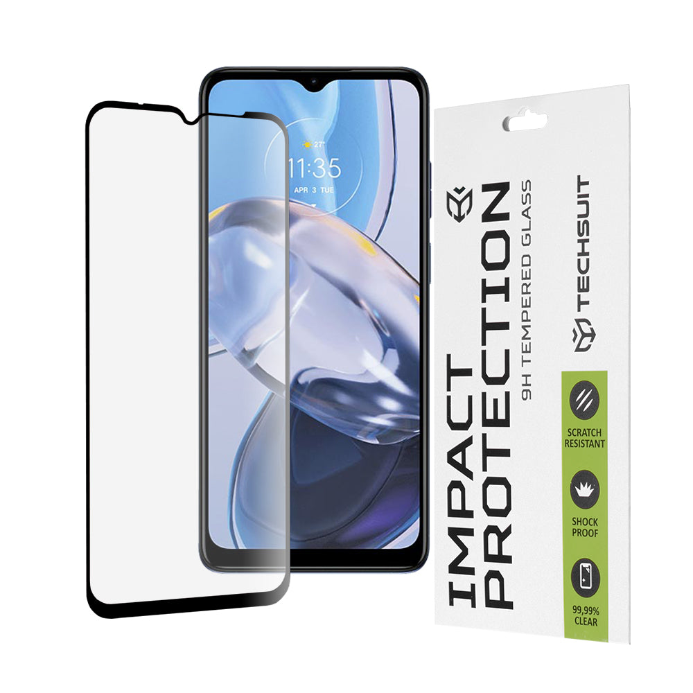 Ochranná fólia na displej Techsuit pre Motorola Moto E22i / E22, tvrdené sklo, Full Glue, 111D, čierna