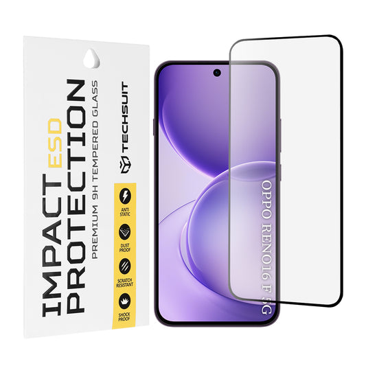 Ochranná fólia na obrazovku Techsuit pre Oppo Reno16 F / Reno16 FS, tvrdené sklo, plné lepidlo, čierna