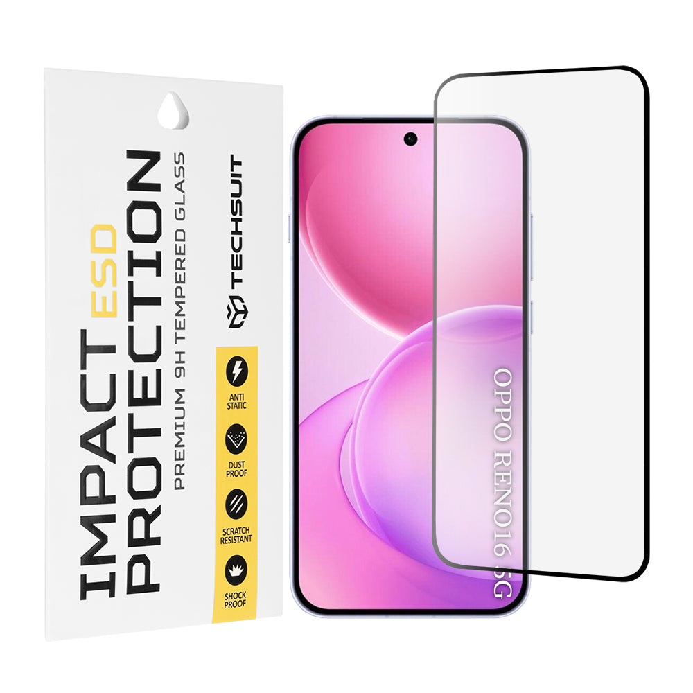 Ochranná fólia na obrazovku Techsuit pre Oppo Reno16 / Reno16 Pro, tvrdené sklo, plné lepidlo, čierna