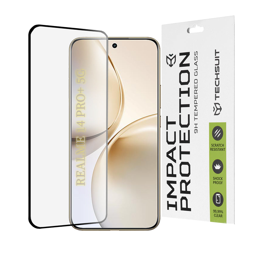 Ochranná fólia na displej Techsuit pre Realme 14 Pro+, tvrdené sklo, plné lepidlo, 111D, čierna