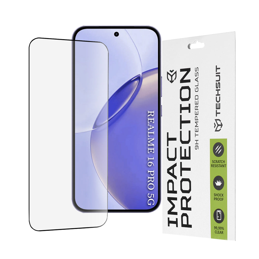 Ochranná fólia na displej Techsuit pre Realme 16 Pro, Tvrdené sklo, Full Glue, 111D, Čierna