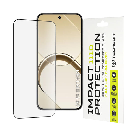 Ochranná fólia na displej Techsuit pre Realme 16, tvrdené sklo, Full Glue, 111D, čierna