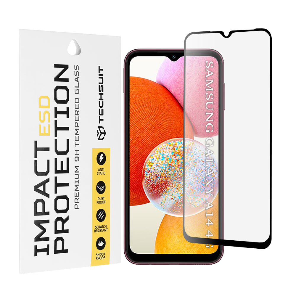 Ochranná fólia na displej Techsuit pre Samsung Galaxy A14 A145 / A14 5G A146, tvrdené sklo, plné lepidlo, čierna