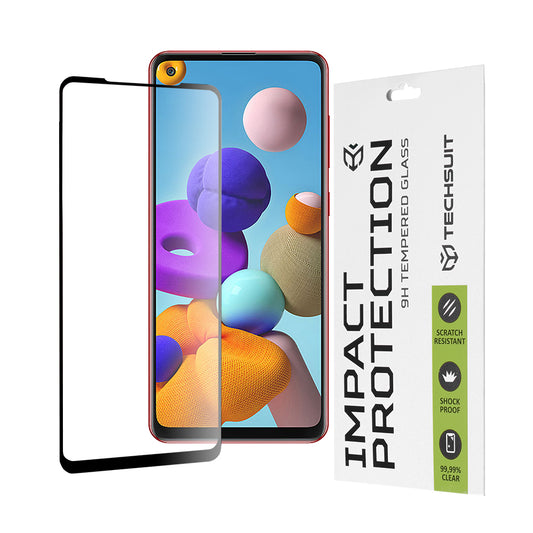 Ochranná fólia na displej Techsuit pre Samsung Galaxy A21s A217 / A21 A215, tvrdené sklo, plné lepidlo, 111D, čierna