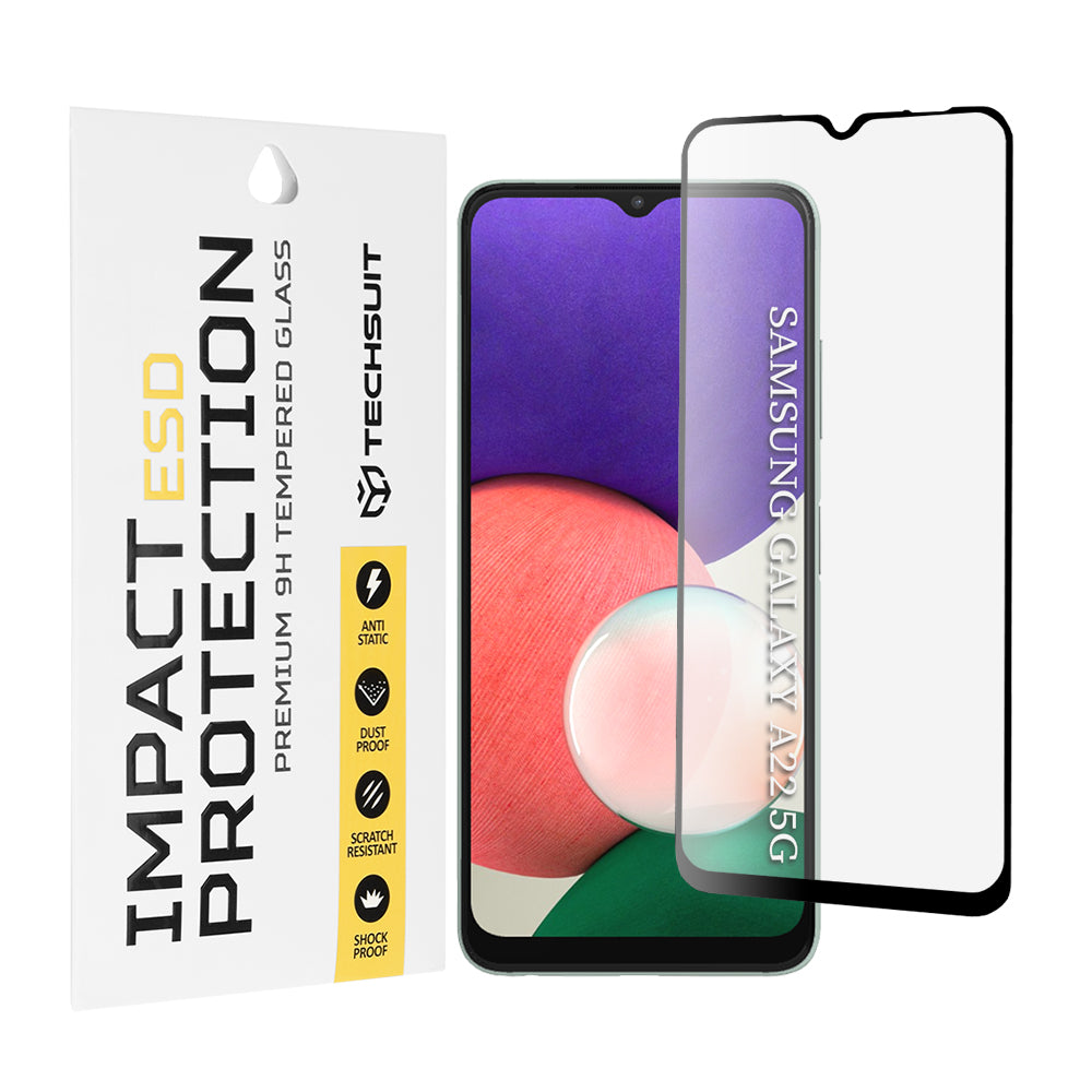 Ochranná fólia na obrazovku Techsuit pre Samsung Galaxy A22 5G A226, tvrdené sklo, plné lepidlo, čierna