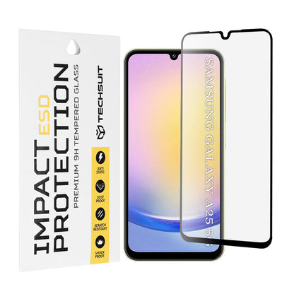 Techsuit Screen Protector Film for Samsung Galaxy A25 A256, Tempered Glass, Full Glue, Black