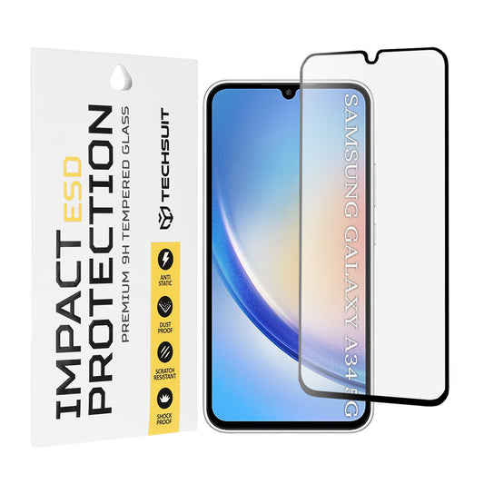 Techsuit Screen Protector Film for Samsung Galaxy A34 A346, Tempered Glass, Full Glue, Black