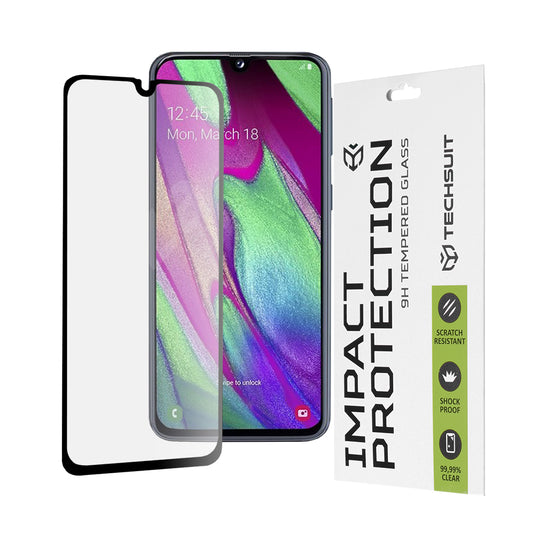 Ochranná fólia na displej Techsuit pre Samsung Galaxy A40 A405, tvrdené sklo, Full Glue, 111D, čierna