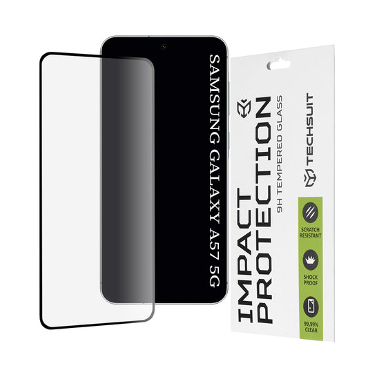 Techsuit Screen Protector for Samsung Galaxy A57 5G, Tempered Glass, Full Glue, 111D, Black