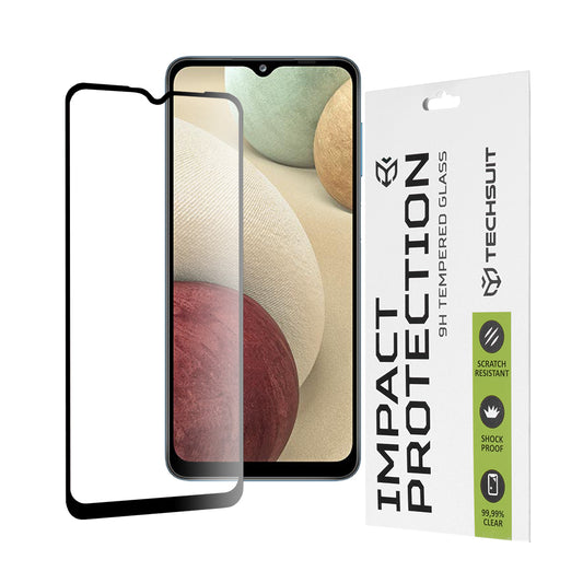 Ochranná fólia na displej Techsuit pre Samsung Galaxy F12 F127 / A12 Nacho A127 / M02 M022 / M12 M127, tvrdené sklo, plné lepidlo, 111D, čierna