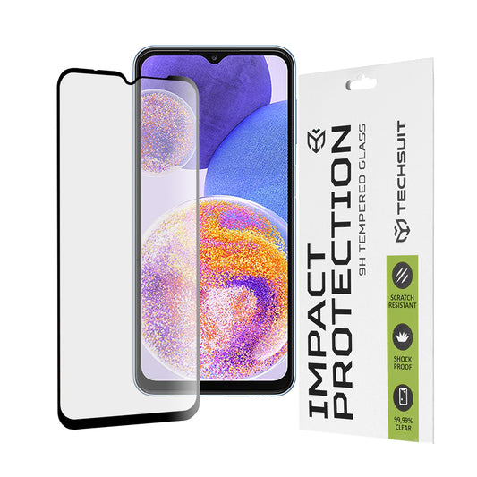 Ochranná fólia na displej Techsuit pre Samsung Galaxy M13 M135 / F13 E135 / A23 5G A236 / A23 A235, tvrdené sklo, plné lepidlo, 111D, čierna