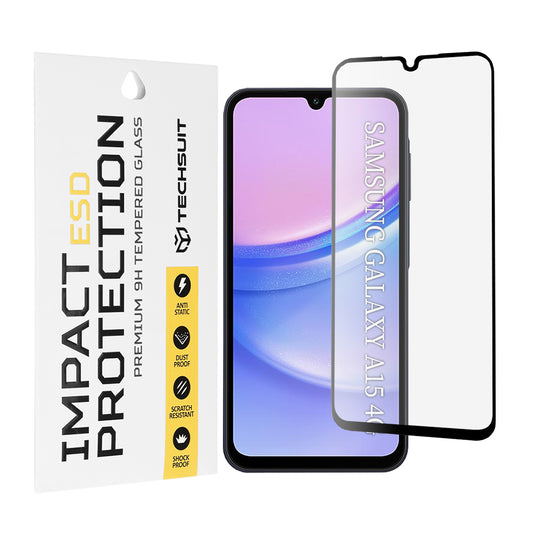 Ochranná fólia na obrazovku Techsuit pre Samsung Galaxy M15 / A15 5G A156 / A15 A155, tvrdené sklo, plné lepidlo, čierna